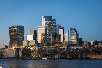 Fototapeta premium London Skyline at Dusk With Modern Skyscrapers on the River Thames in the City Financial District