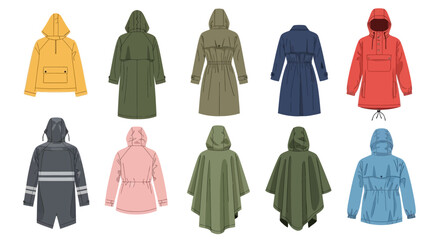 Collection of Hooded Raincoats and Ponchos in Various Colors © Royal