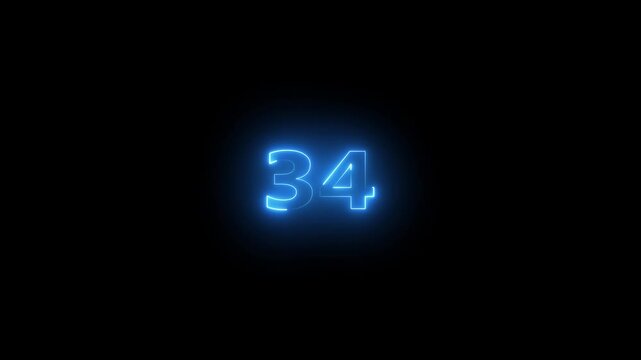 he neon 34 text icon animation features glowing, pulsating letters that transition smoothly with vibrant colors, creating an energetic, dynamic 34 visual effect for loop animation