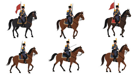 Fototapeta premium Set of Napoleonic Cavalry Soldiers Riding Horses