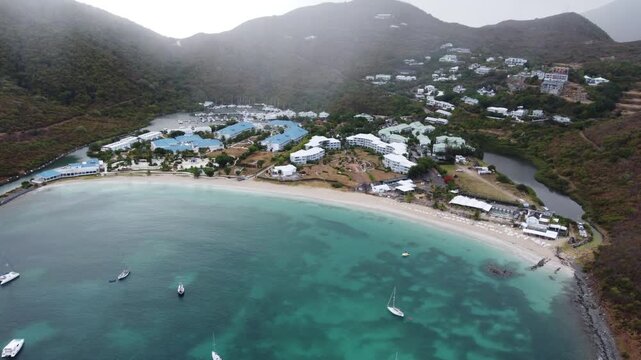 Aerial images of St. Martin Grand Case and Anse Marcel at Sunrise and Sunset