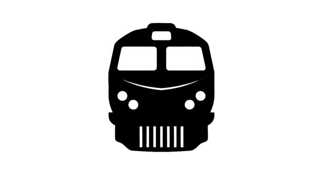 Minimal black silhouette icon, simple flat vector, bold black shape, no gradients, no shading black silhouette icon of a train front view on a, flat icon style