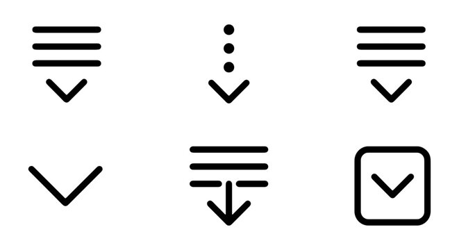 Download Icons Set, Down Arrow Symbols, Menu Navigation Elements, Vector Graphic Resources