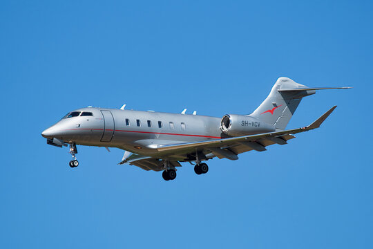 VistaJet Bombardier Challenger 350 (9H-VCV) business jet on final approach for landing at Narita International Airport