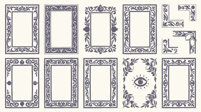 Collection of ornamental blue mediterranean tile rectangle frames with intricate mosaic patterns inspired by traditional italian majolica turkish ceramic greek and portuguese azulejo design
