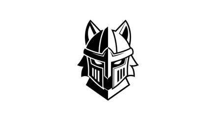 Minimalist wolf knight mascot logo on white background © Roy