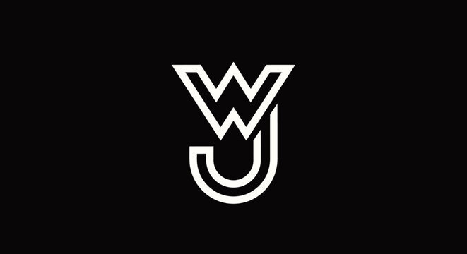 Minimalist WJ letter monogram logo on black background