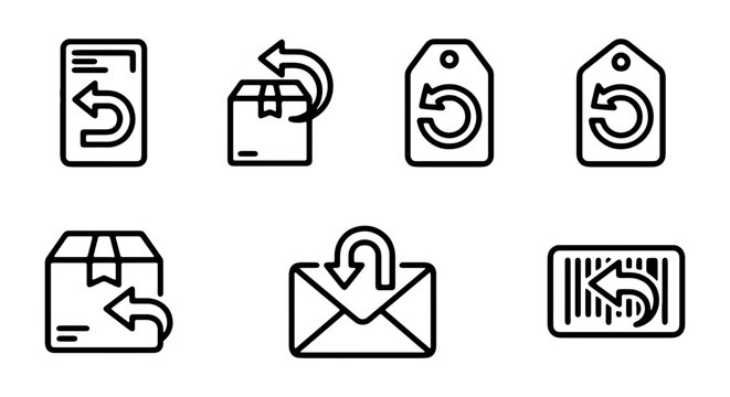 Return Icons Set, Shipping Labels, Package Delivery, Mail Exchange Symbols