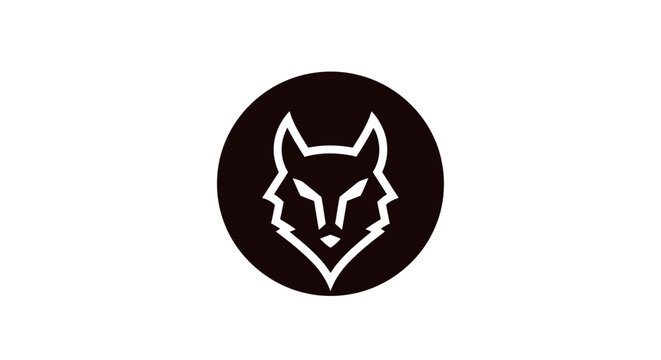 Minimalist wolf head logo inside a black circle