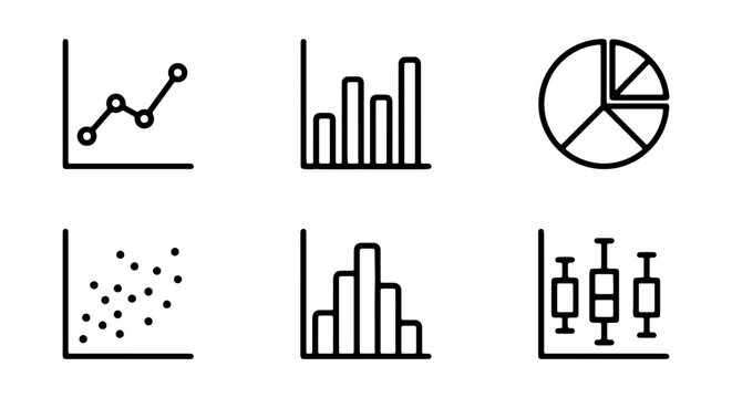 Data Visualization Icons: Charts, Graphs, Statistics, Analytics Set