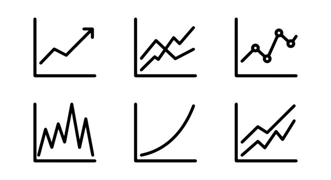 Business Growth Charts, Data Analysis Icons, Financial Trends Vector Set