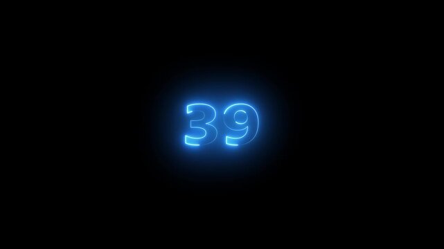 he neon 39 text icon animation features glowing, pulsating letters that transition smoothly with vibrant colors, creating an energetic, dynamic 39 visual effect for loop animation
