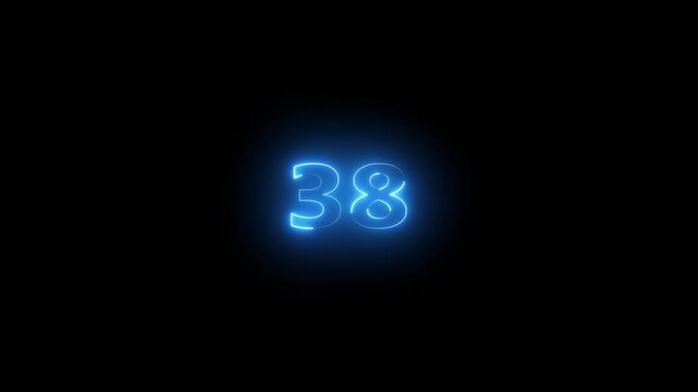 he neon 38 text icon animation features glowing, pulsating letters that transition smoothly with vibrant colors, creating an energetic, dynamic 38 visual effect for loop animation