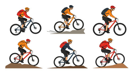 Obraz premium Set of Cyclists on Mountain Bikes in Action