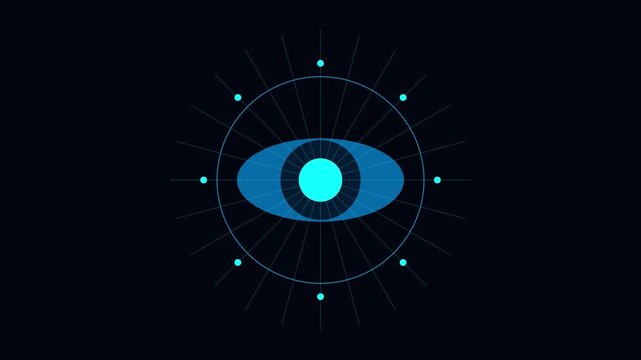 Digital eye hud interface animation with rotating circular data and glowing cybernetic scanning motion for futuristic technology concepts 4k