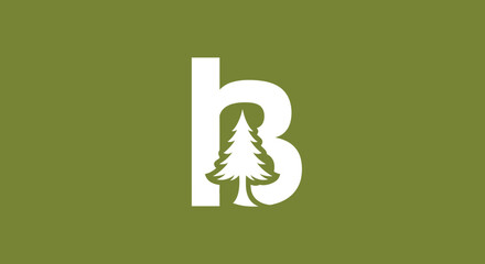 Minimalist lowercase letter B logo with pine tree silhouette © Bimo