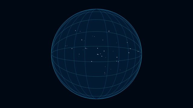 Digital globe wireframe with glowing data points for global network communication and technology connectivity animation 4k
