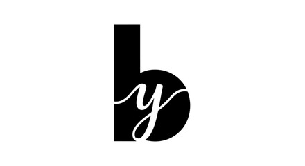 Minimalist monogram logo featuring lowercase letters b and y © Bimo
