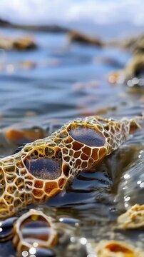 Intricate Honeycomb Kelp Structure Floating in Tide Pool Water