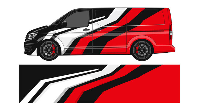 Sporty red and white van livery graphic