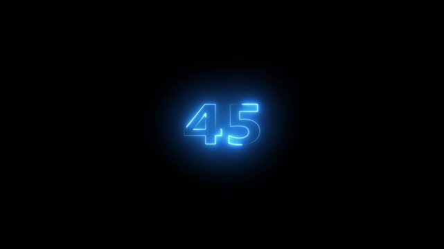 he neon 45 text icon animation features glowing, pulsating letters that transition smoothly with vibrant colors, creating an energetic, dynamic 45 visual effect for loop animation
