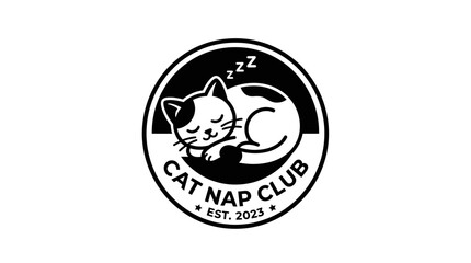 Obraz premium Cute Sleeping Cat Logo - Cat Nap Club Emblem