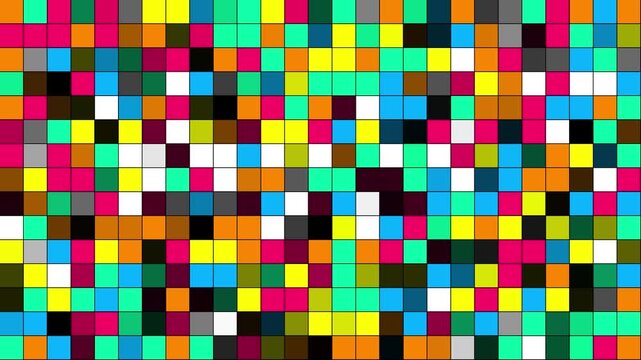 Dynamic colorful square mosaic pattern background, abstract digital grid animation 4k squares