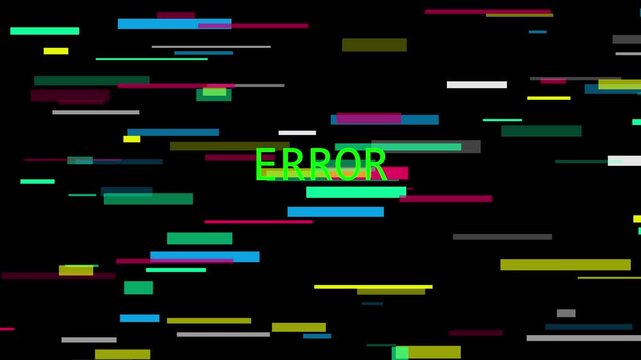Glitch error text animation with digital interference and colorful moving lines 4k background abstract