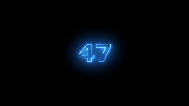 he neon 47 text icon animation features glowing, pulsating letters that transition smoothly with vibrant colors, creating an energetic, dynamic 47 visual effect for loop animation
