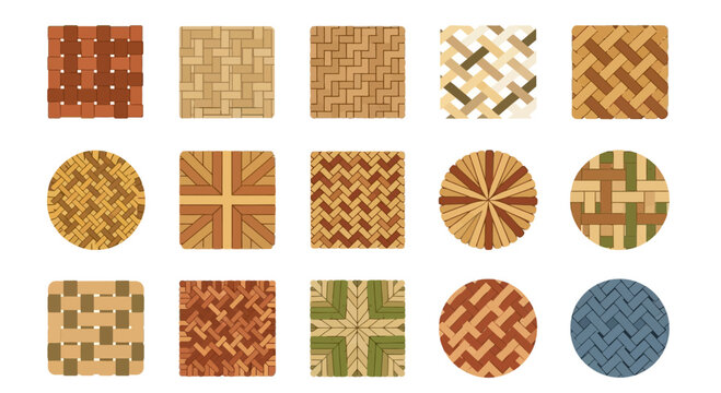 Set of Woven Basket Texture Patterns and Decorative Natural Fiber Weaves
