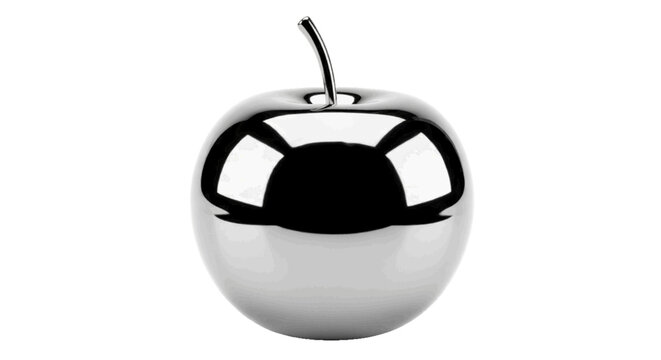 Minimal black silhouette icon, simple flat vector, bold black shape, no gradients, no shading shiny metallic apple on a, flat icon style
