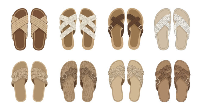 Set of Various Trendy Summer Sandals and Slides Collection