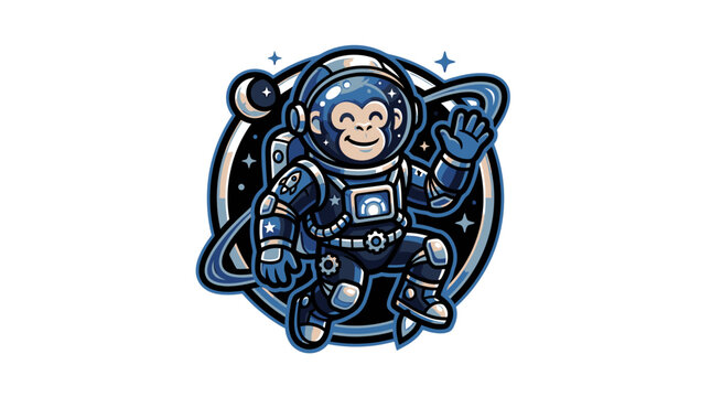 Cartoon monkey in astronaut suit.