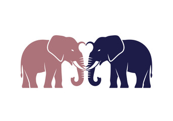 Fototapeta premium Two elephant silhouettes forming a heart with their trunks