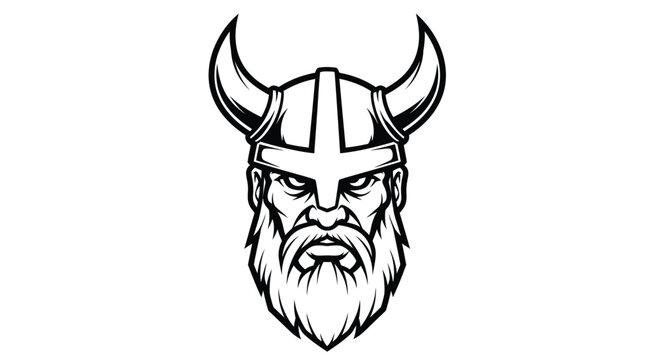Viking warrior head illustration with horned helmet and intense expression