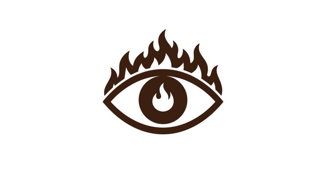 Human eye with fire flames inside the pupil.