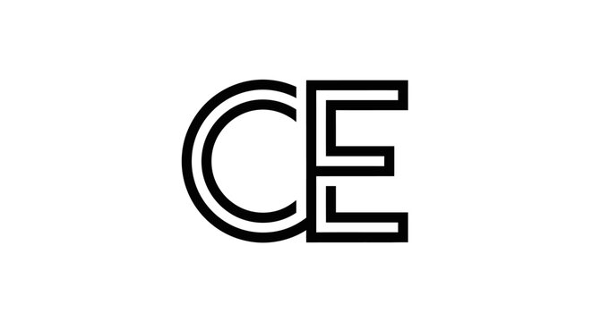 Interlocking parallel lines forming letters CE logo.