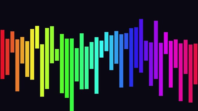 Vibrant rainbow audio spectrum visualizer: dynamic sound wave equalizer animation 4k background