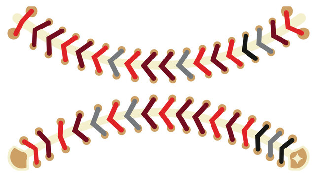 Baseball stitch pattern curved lines decorative element isolated on white.