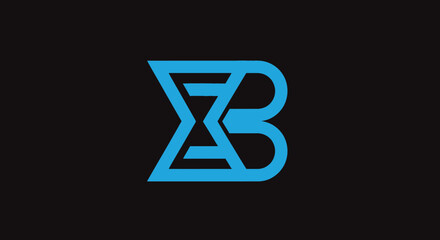 Minimalist blue letter B and hourglass logo on black background © joko