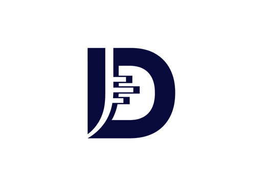 Minimalist blue letter D logo with digital data bars