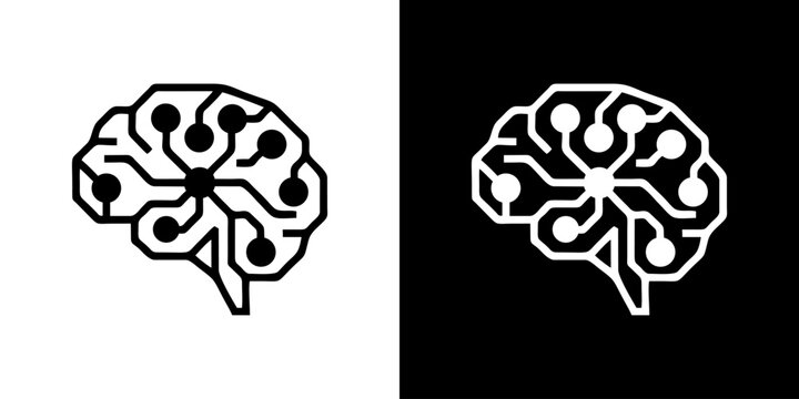 An illustration of a brain with a unique design on both white and black backgrounds.