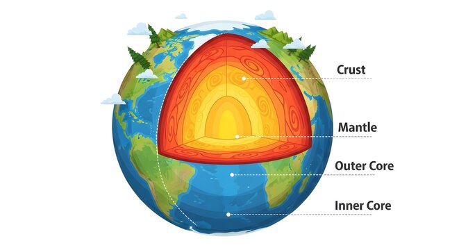 Earth's layers diagram crust mantle outer core inner core geological illustration