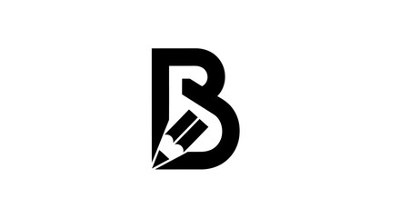 Letter B logo with pencil drawing icon. © kaninss