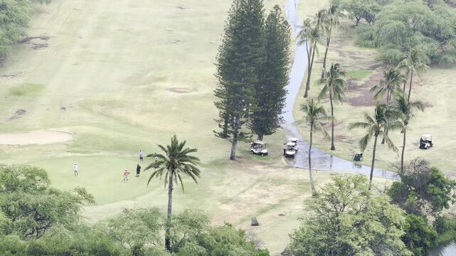Ala Wai Canal with Ala Wai  Golf Course. Waikiki, City of Honolulu, Oahu, Hawaii.
