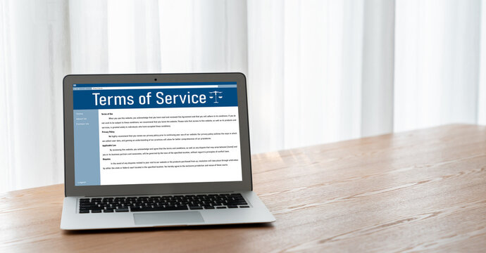 Online term of service conditions showing brisk rules and regulations in using the website on device screen for users to make an agreement to the online term of service