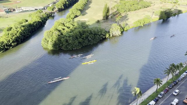 Outrigger boat or Canoe is a watercraft. The Ala Wai Canal is an artificial waterway in Honolulu, Oahu, Hawaii which serves as the northern boundary of the tourist district of Waikiki.