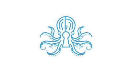 Blue octopus icon featuring central keyhole shape. © Tamyisgank