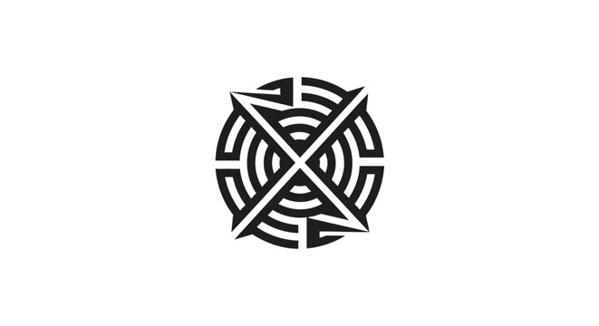 Circular geometric labyrinth logo icon