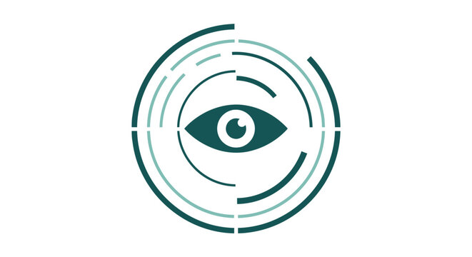 Cyber eye icon with digital scanning circles.